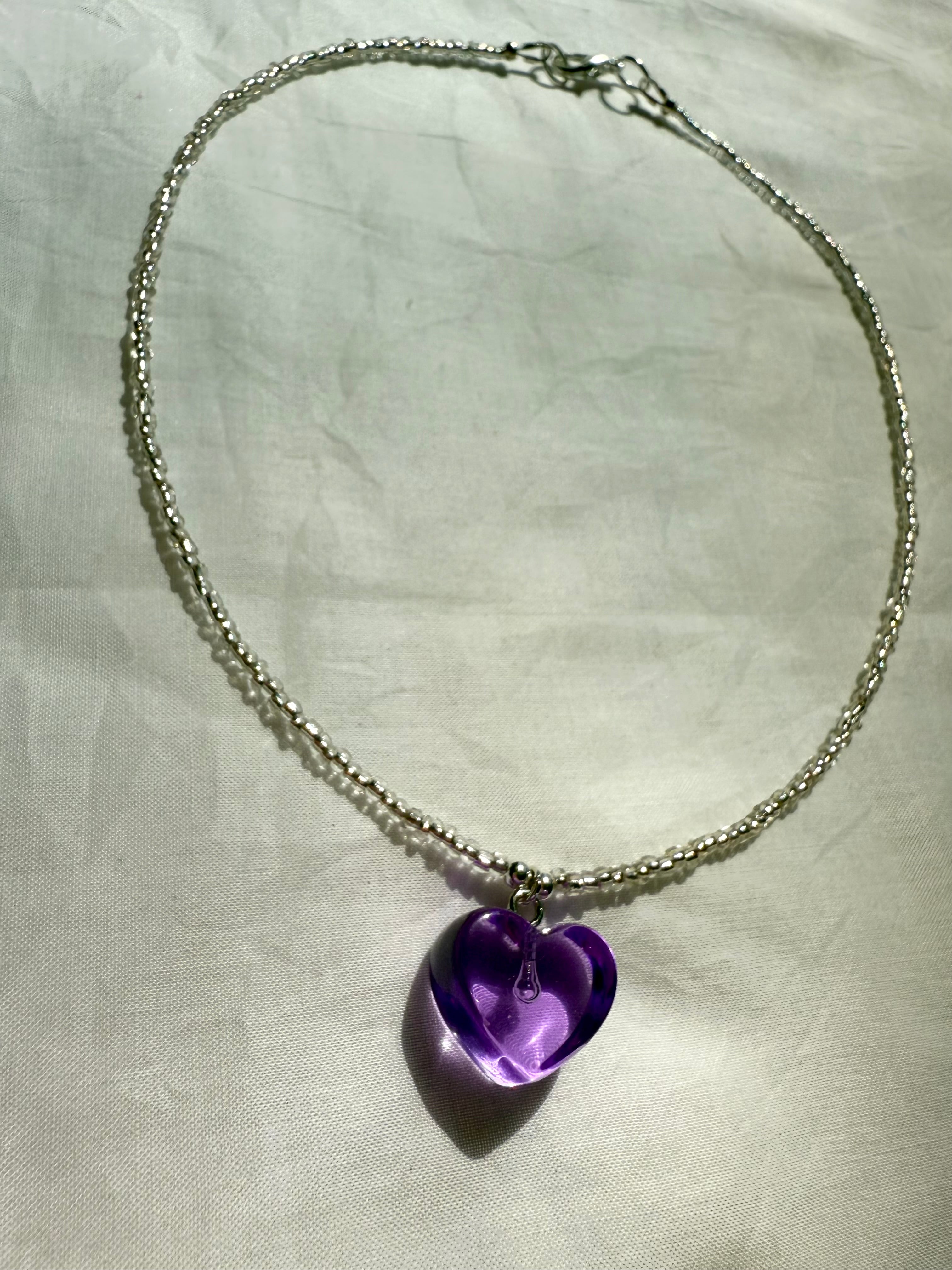 Violet Flowers Bring Girl Power Heart Necklace