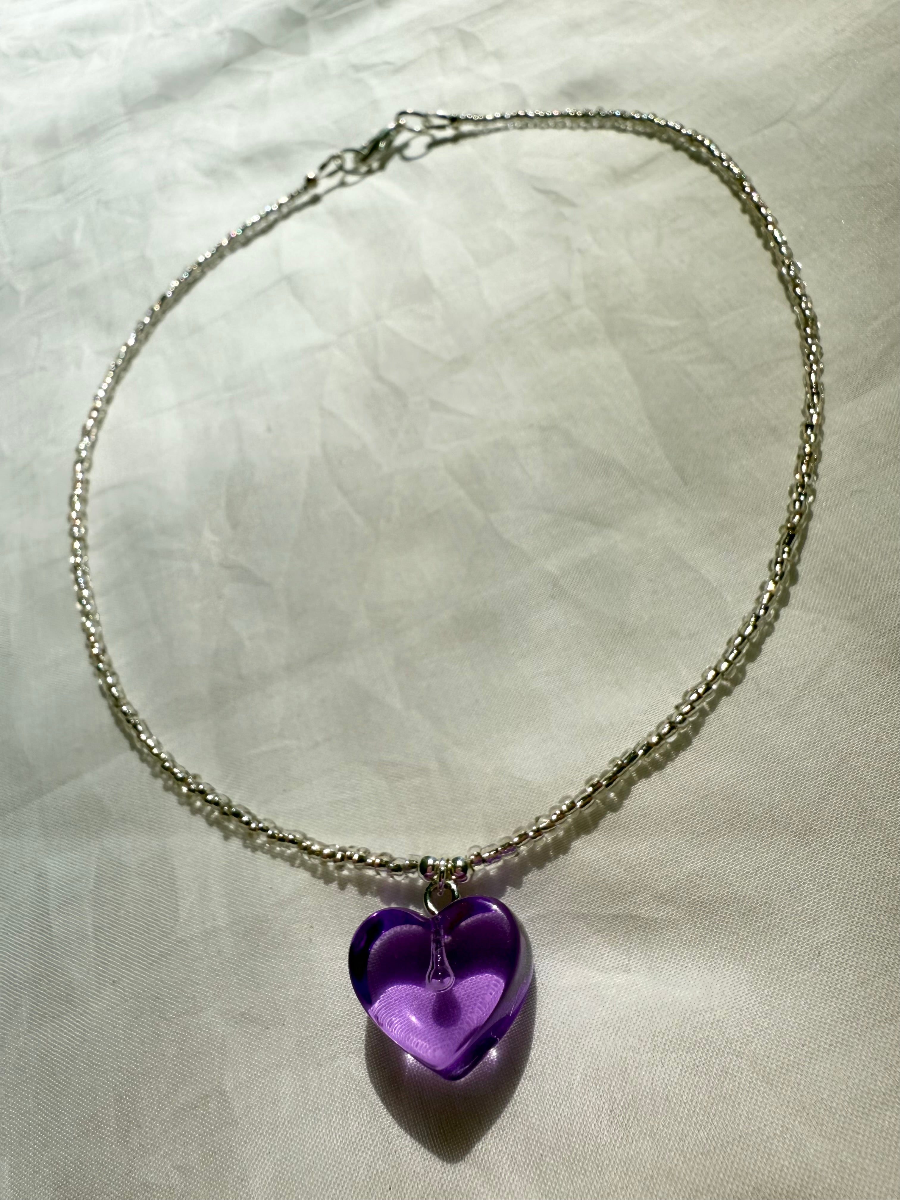 Violet Flowers Bring Girl Power Heart Necklace
