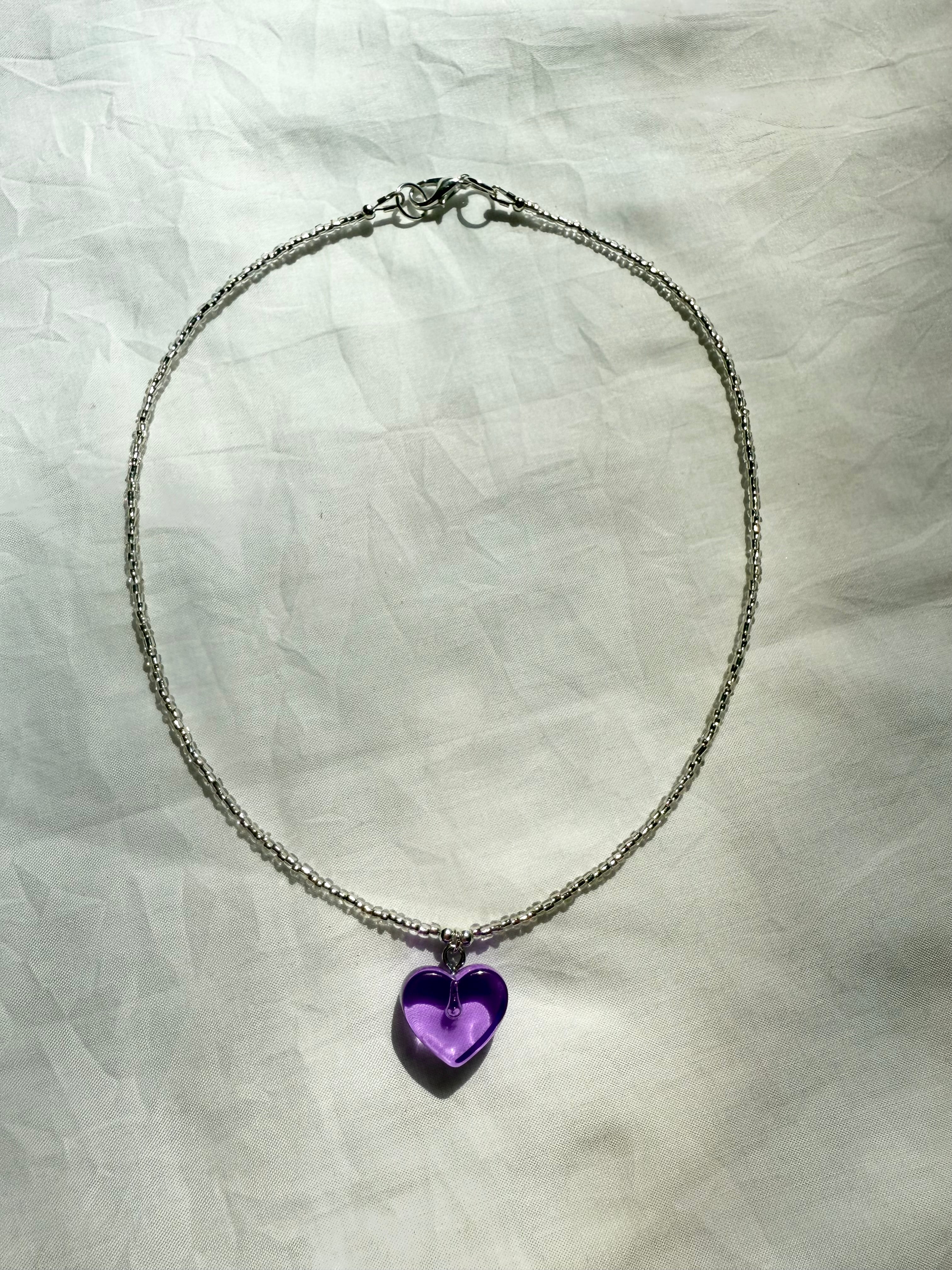 Violet Flowers Bring Girl Power Heart Necklace