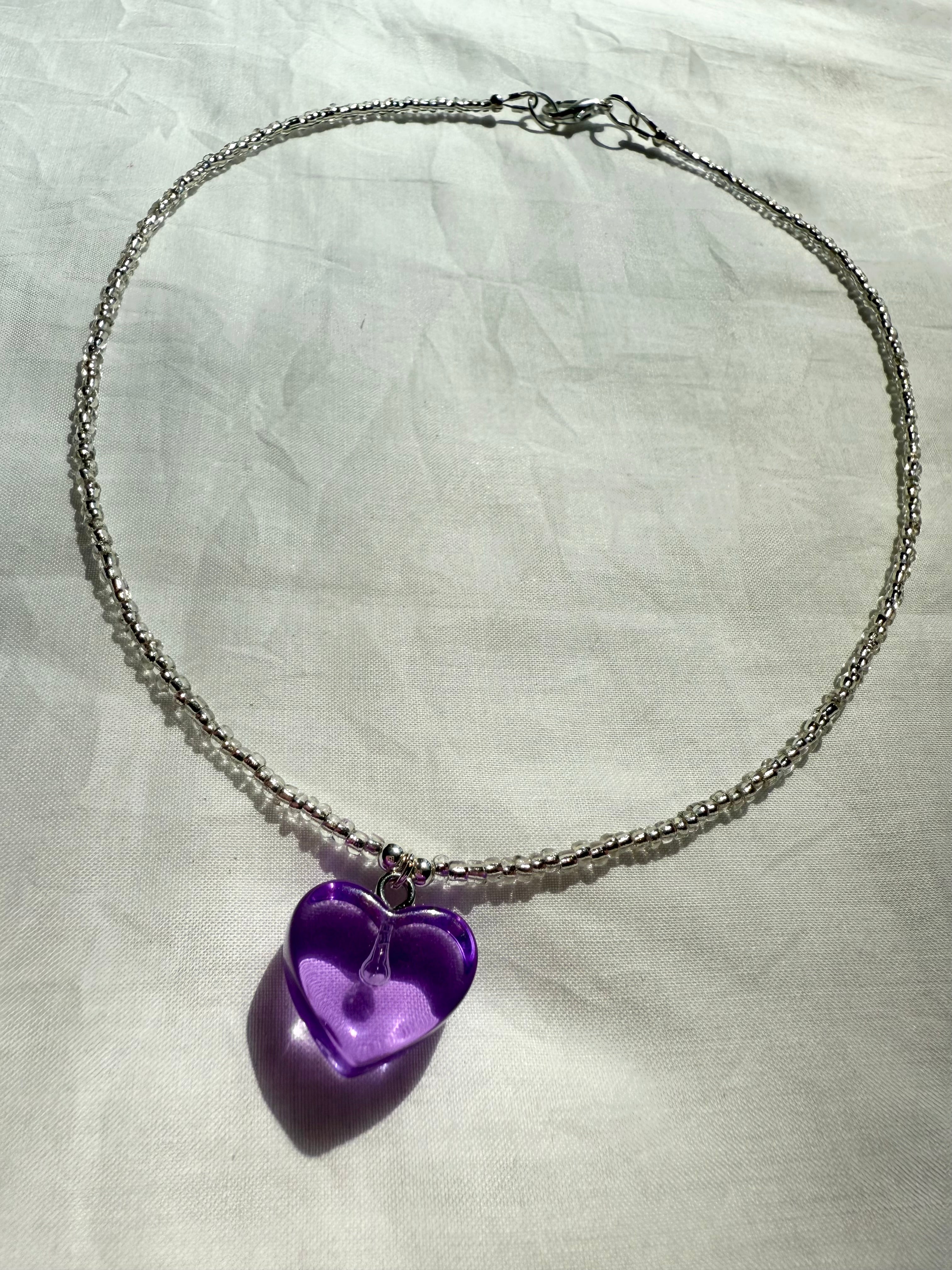 Violet Flowers Bring Girl Power Heart Necklace